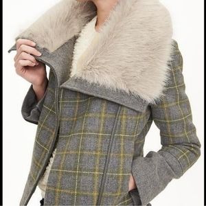 Banana Republic plaid bomber faux fur trim